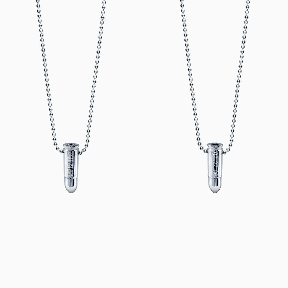 Mens Sterling Silver 9 mm Bullet Necklace w/ Bead Chain (Engravable)