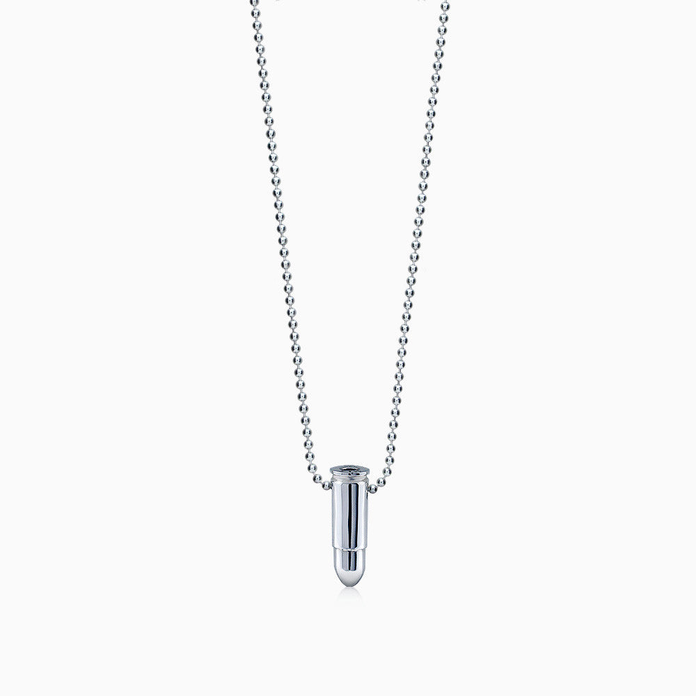 Engravable Men's Sterling Silver 9mm Bullet Necklace with Ball