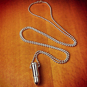 Engraved Mens Sterling Silver 9 mm Bullet Necklace w/ Bead Chain
