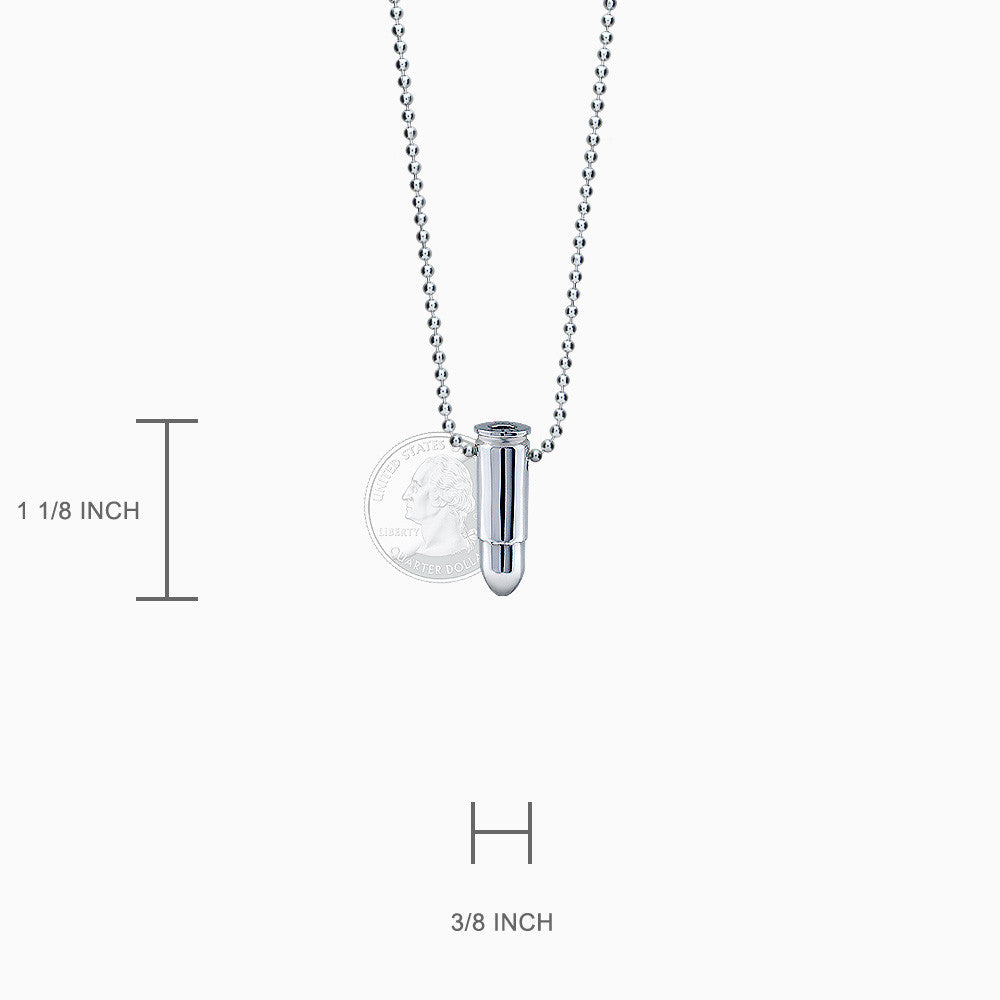 Engravable Men's Sterling Silver 9mm Bullet Necklace with Ball