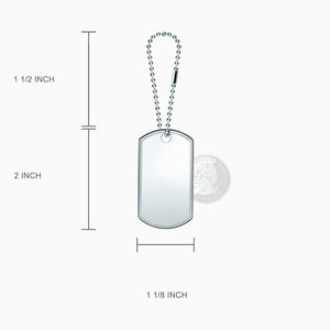 Engravable Men's Large Sterling Silver Raised-Edge Dog Tag Slider w/ Bead Chain Extension Loop - Size Measurements