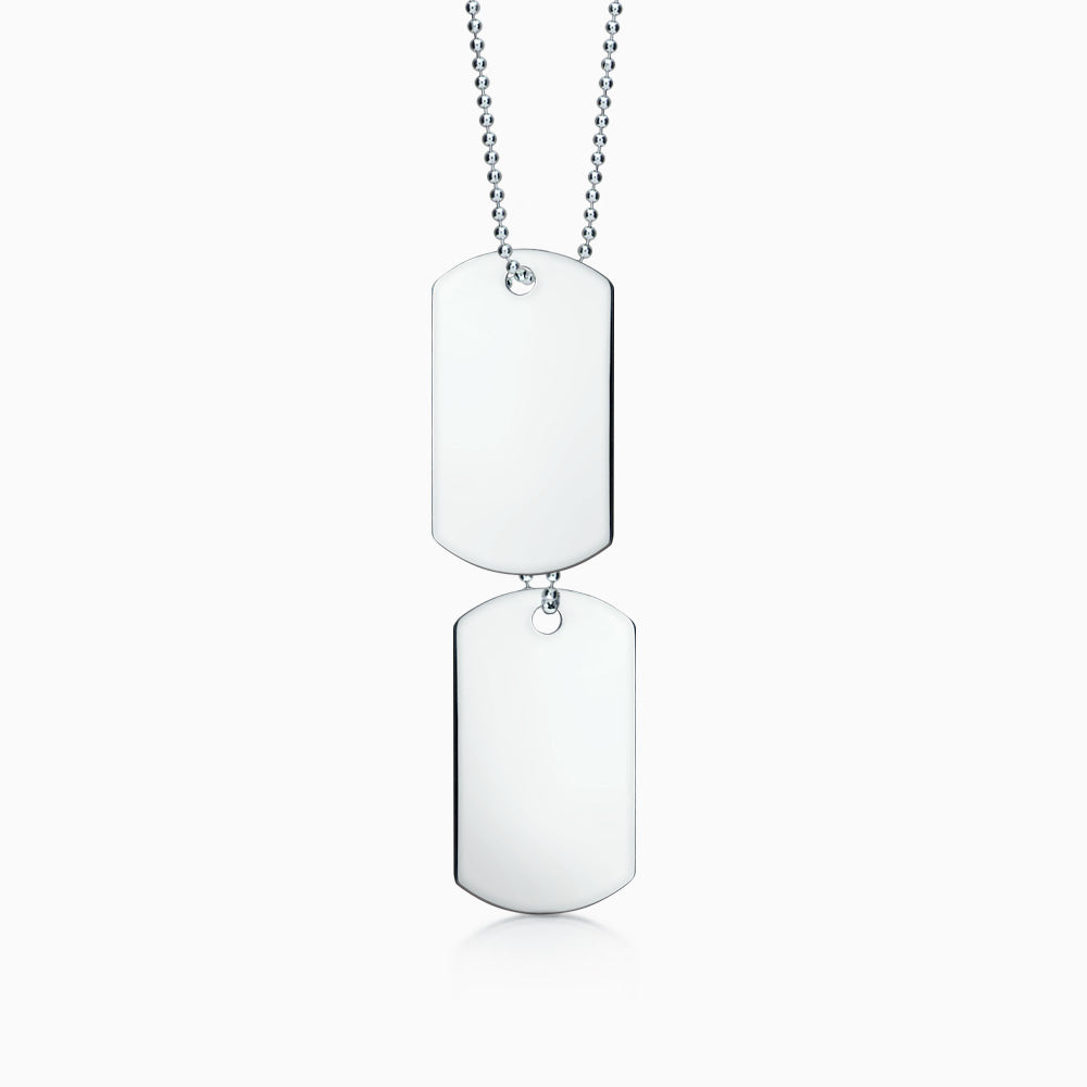 Men's Double Large Sterling Silver Flat Edge Dog Tag Slider Necklace w/ Ball Chain and Extension Loop (Engravable)
