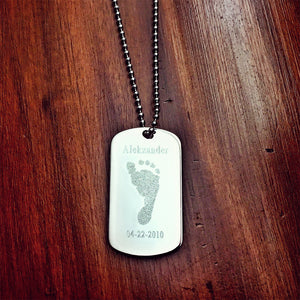 Men's Stainless Steel Slider Dog Tag Necklace w/ Ball Chain Custom Engraved with Baby Footprint