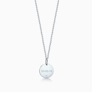 1/2 inch 14k White Gold Disc Charm Necklace w/ Link Chain - Back Engraved with a Date