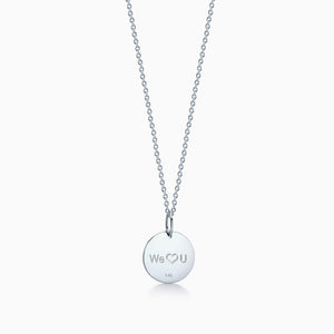 1/2 inch 14k White Gold Disc Charm Necklace w/ Link Chain - Back Engraved with a Heart Symbol