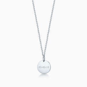 1/2 inch 14k White Gold Disc Charm Necklace w/ Link Chain - Engraved with a Date