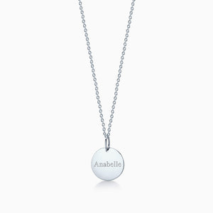 1/2 inch 14k White Gold Disc Charm Necklace w/ Link Chain - Engraved with a Name