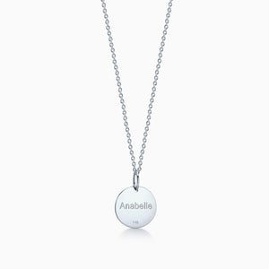 1/2 inch, Engravable 14k White Gold Disc Charm Necklace with Single Diamond - Small