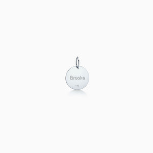 Engravable 1/2 inch 14k White Gold Diamond Initial Disc Charm Necklace - Pendant Back Engraved with a Name