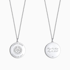 Engravable 1 inch 14k White Gold Custom Graduation Disc Charm Necklace Personalized on the Front and Back (NWG210602)