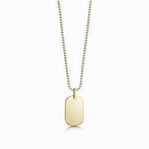 Engravable Women’s 14k Gold Flat Dog Tag Necklace w/ Ball Chain - Small