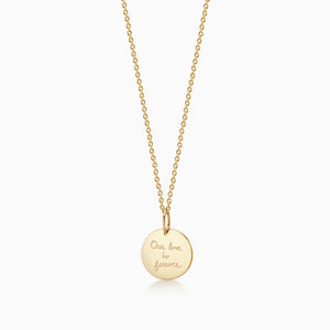 1/2 inch, Engravable 14k Gold Disc Charm Necklace with Link Chain - Small