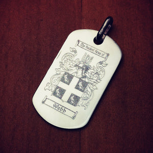 Men's Sterling Silver Dog Tag Custom Engraved with the Webb Family Coat-of-Arms