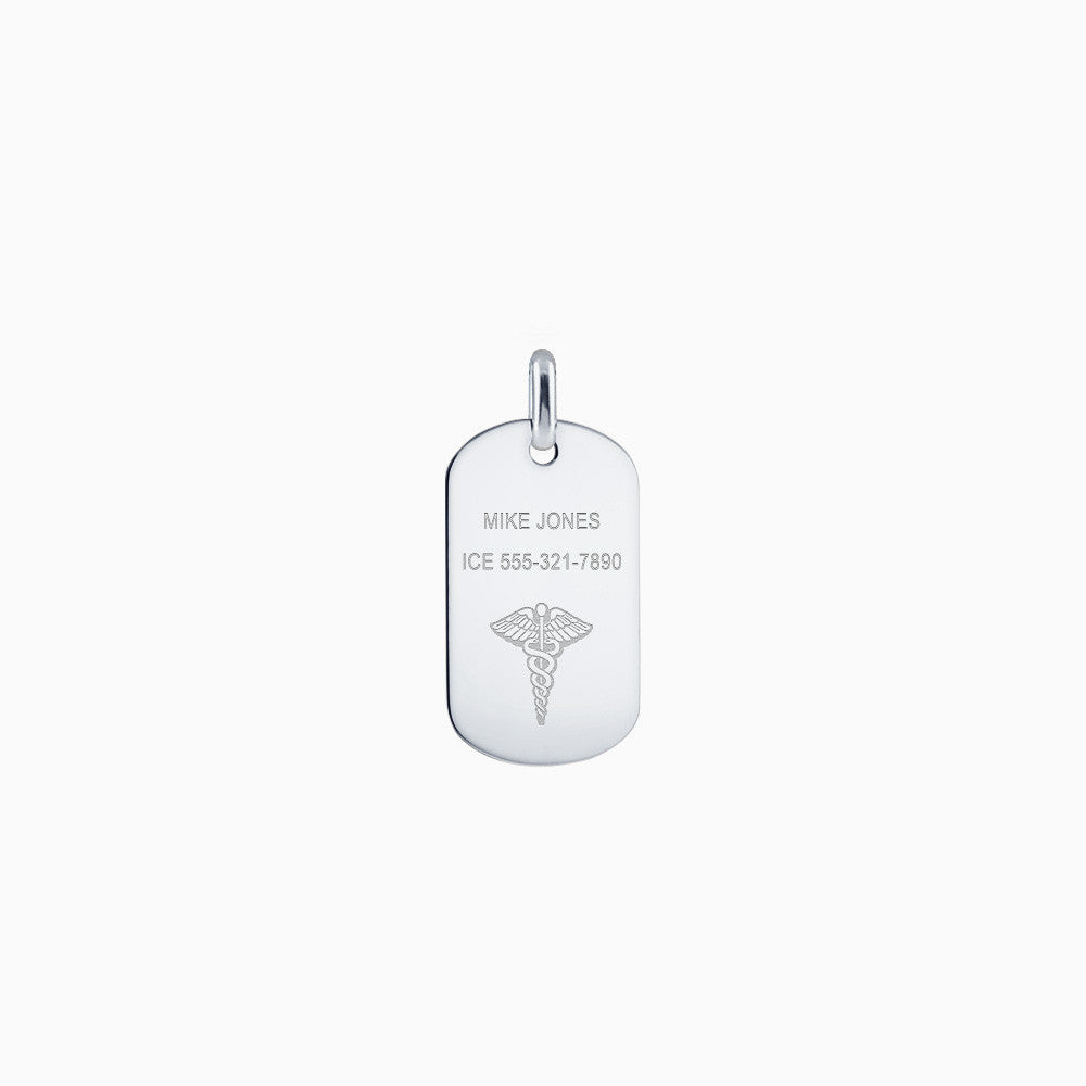 Men's Sterling Silver Medical Alert Symbol Dog Tag - Engraved
