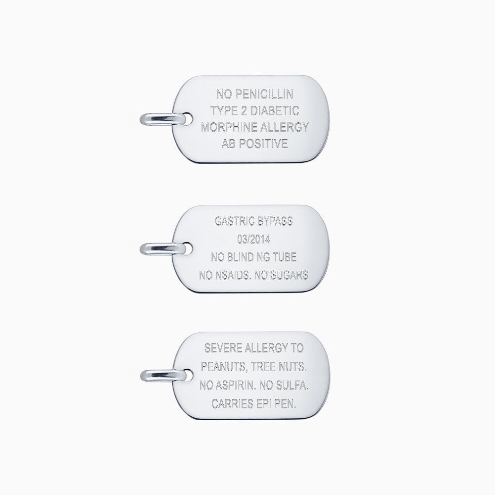 Men's Sterling Silver Medical Alert Symbol Dog Tag - Engraved
