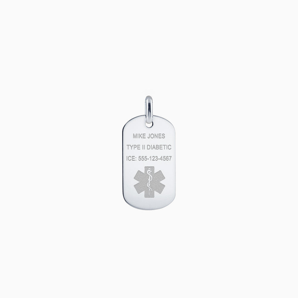 Men's Sterling Silver Flat Edge Medical Alert Star of Life Dog Tag - Medium (Engravable)