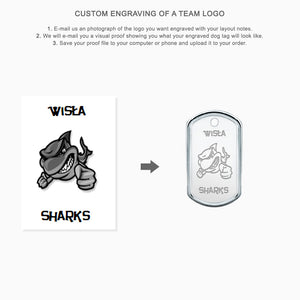Men's Medium Sterling Silver Raised-Edge Dog Tag Slider Custom Engraved with a Sports Team Logo