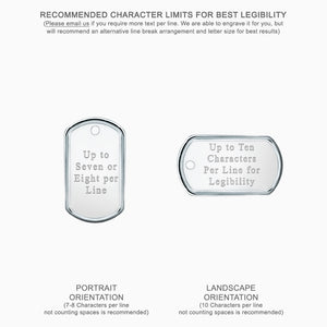 Medium Mens Sterling Silver Dog Tag Slider with Raised Edge - Text Engraving Options