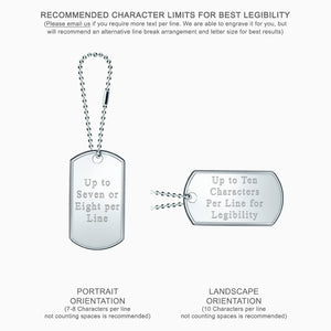 Large Engravable Mens Sterling Silver Dog Tag Slider with Raised Edge and Extension Chain - Text Engraving Options