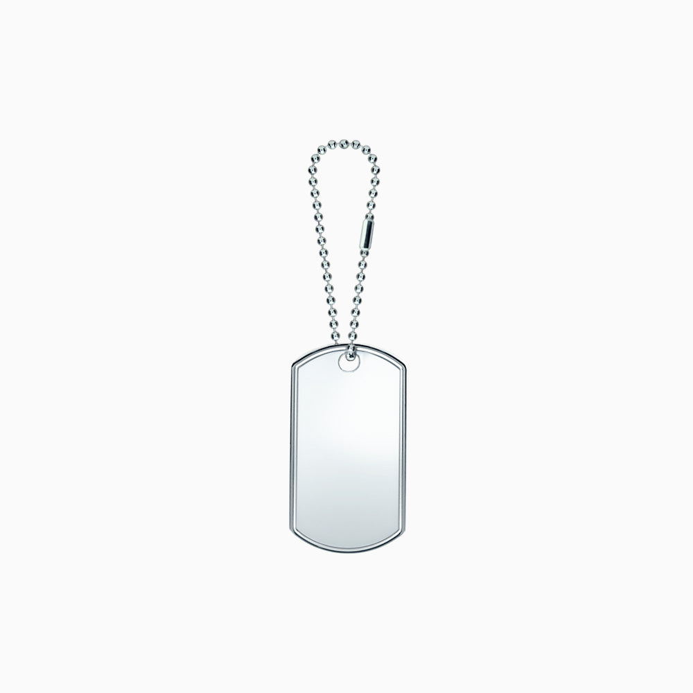 Large Engravable Mens Sterling Silver Dog Tag Slider with Raised Edge and Extension Chain