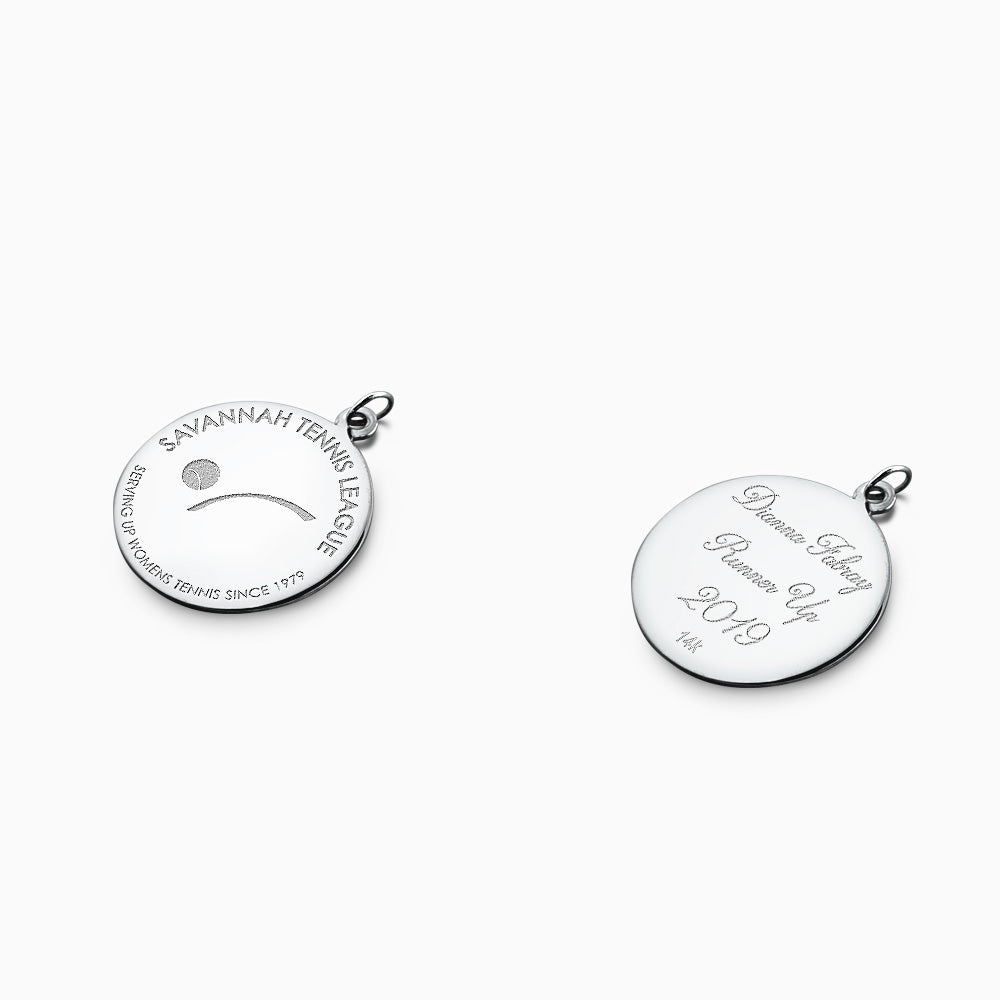 Engravable 1 inch, 14k White Gold Disc Charm Pendant