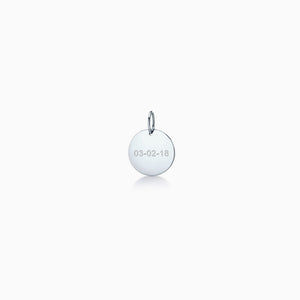 Engravable 1/2 inch 14k White Gold Disc Charm Pendant Engraved with a Date