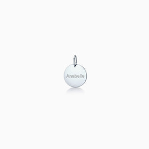 Engravable 1/2 inch 14k White Gold Disc Charm Pendant Engraved with a Name