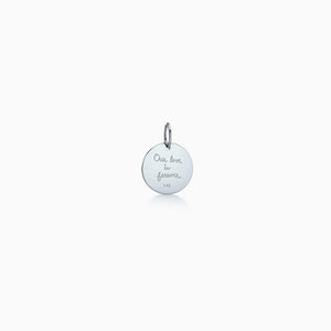 1/2 inch 14k White Gold Disc Charm Pendant with Diamond Cross - Back engraved with handwriting
