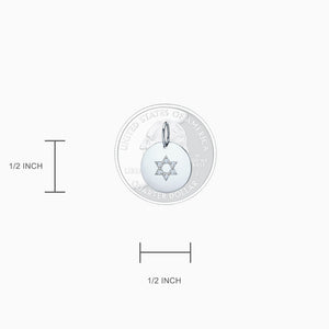 Dimensions and Size of 1/2 inch 14k White Gold Disc Charm Pendant with Diamond Star of David (Engravable)