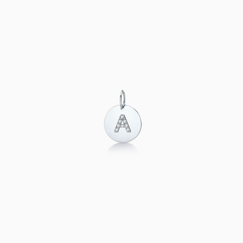 White gold initial charm - 14k white gold initial letter initial charm