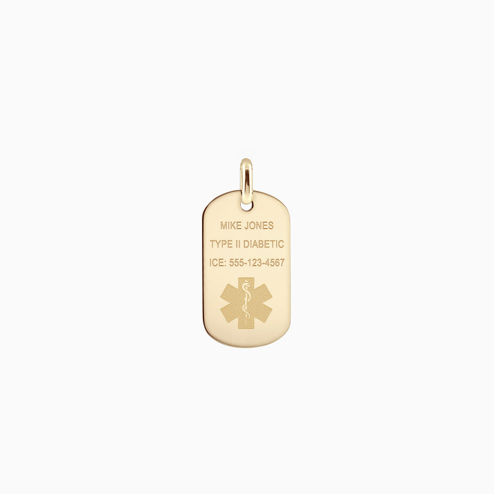 Men's 14k Gold Flat Edge Medical Alert Star of Life Dog Tag - Medium (Engravable)