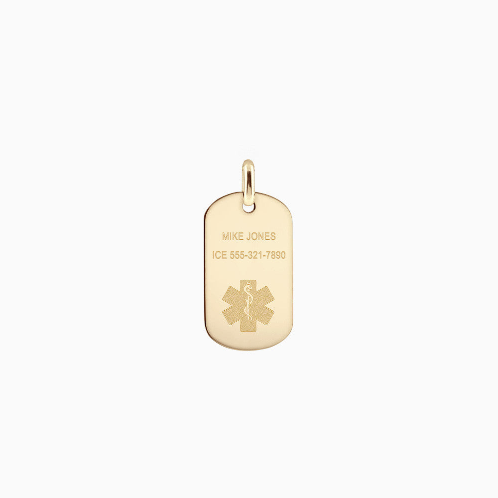 Men's 14k Gold Flat Edge Medical Alert Star of Life Dog Tag - Medium (Engravable)