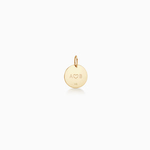 Back of 1/2 inch 14k Yellow Gold Disc Charm Pendant Engraved with Two Initials and a Heart Symbol