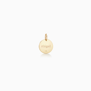 1/2 inch 14k Yellow Gold Disc Charm Pendant with Diamond Star of David - Back engraved with a name