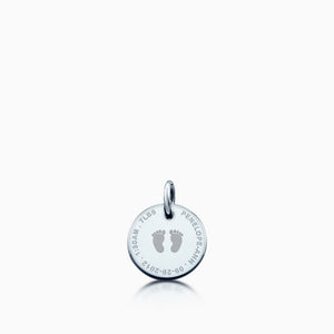 7/8 inch, Sterling Silver Custom Engraved Baby Footprint Disc Charm for Bracelets